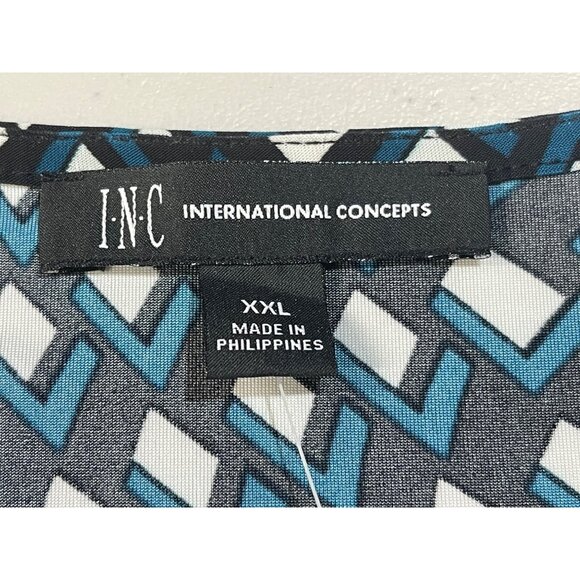 INC Geometric Print Zip Front Sleeveless Blouse Top XXL turquoise black white - Picture 9 of 10